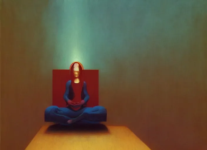 Image similar to portrait painting of meditation, science fiction, Edward Hopper and James Gilleard, Zdzislaw Beksinski, highly detailed