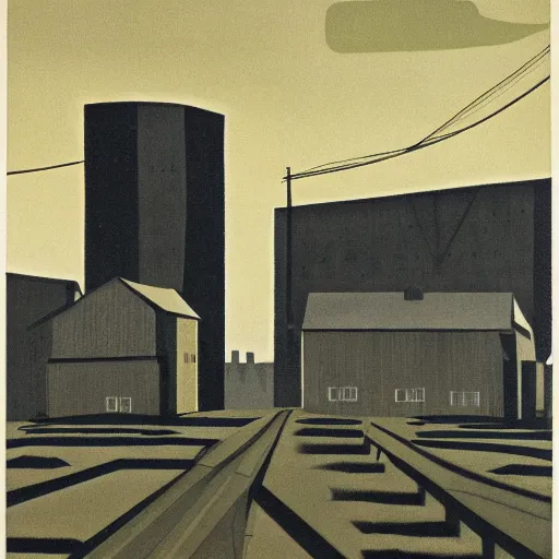 Image similar to grain elevators, 1 9 3 0 s, by charles e. burchfield