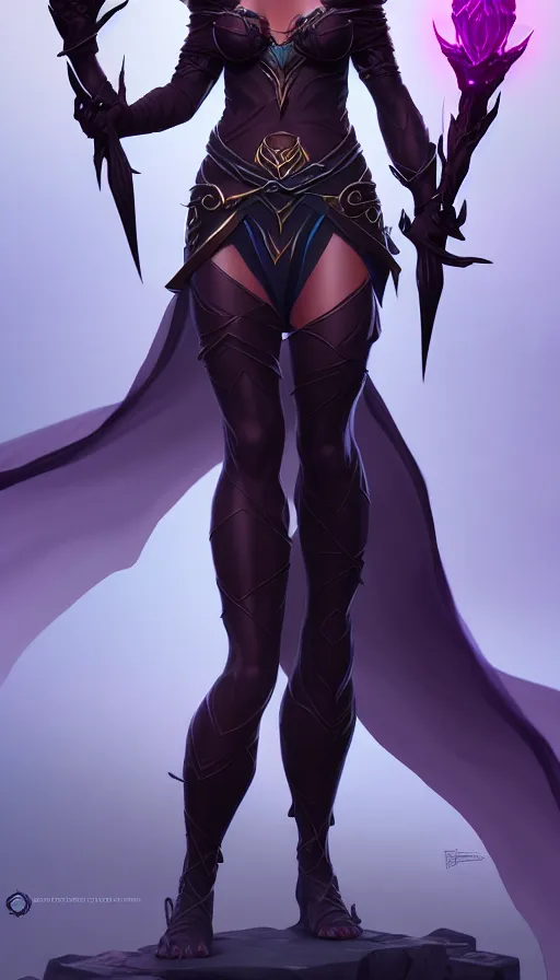 Image similar to dark sorceress full body view, highly detailed, artgerm style, artstation, soft light, sharp focus, illustration, character design, concept art, correct anatomy