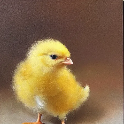 Image similar to a baby chick king, oil in canvas style