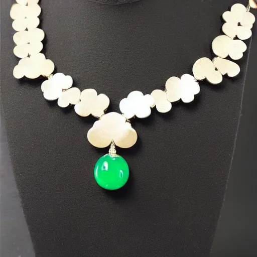 Prompt: solidity and eternity embroidered clover necklace with jade stone, hyper realistic