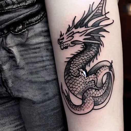 Prompt: A dragon with a girl tattoo