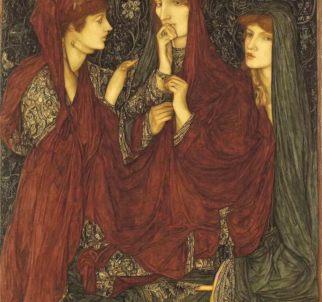 Image similar to portrait of a queen lady, by burne jones