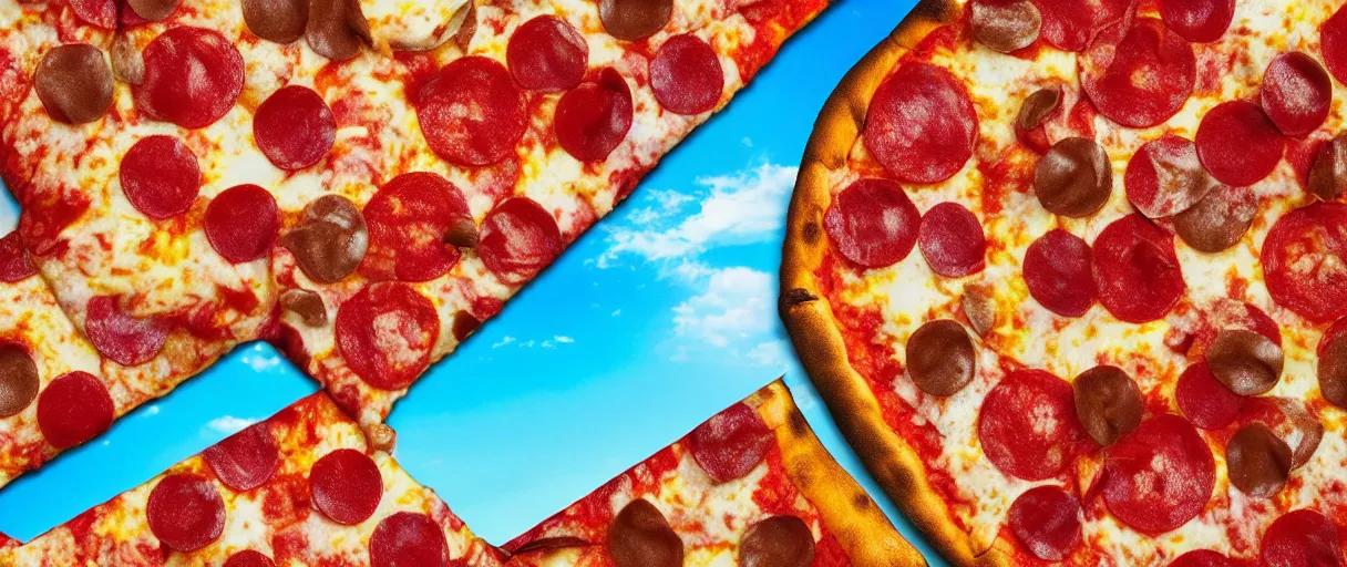 Prompt: huge pizza floating above the earth, high detail, vaporwave, synthwave, 8 k, hd, colorful