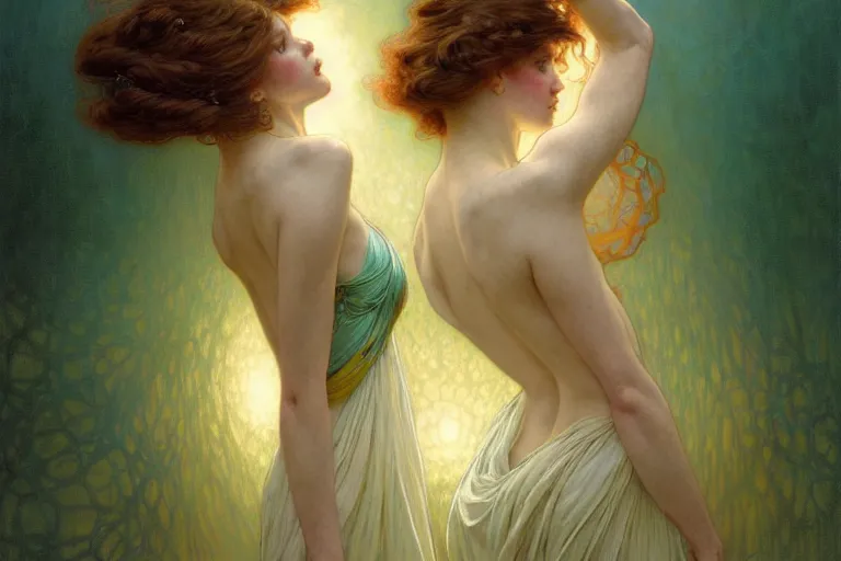 Image similar to pale teal becoming light itself, fantasy, intricate, elegant, dramatic lighting, emotionally evoking symbolic metaphor, highly detailed, lifelike, photorealistic, digital painting, artstation, concept art, smooth, sharp focus, illustration, art by John Collier and Albert Aublet and Krenz Cushart and Artem Demura and Alphonse Mucha