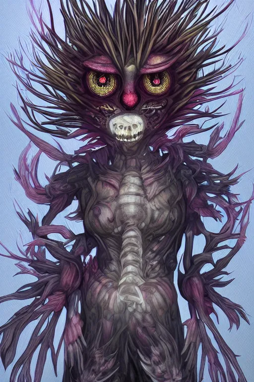 Image similar to a humanoid figure cirsium monster with large eyes, highly detailed, digital art, sharp focus, trending on art station, plant, anime art style