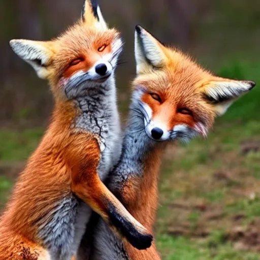 Image similar to Two foxes hugging each other lovingly