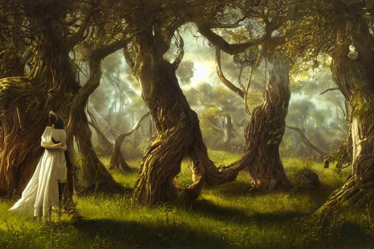 Image similar to landscape, trees with popcorn crowns, surreal by Tom Bagshaw, Ivan Shishkin, Hans Thoma, Asher Brown Durand