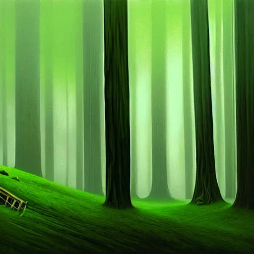 Prompt: treehut, redwood, moss, big forrest, by alex andreev, landscape, high contrast, digital