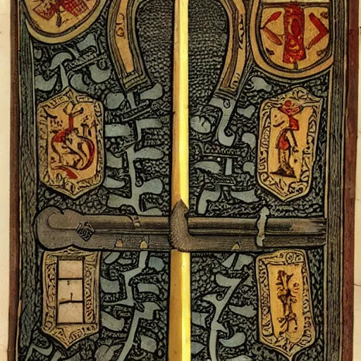 Image similar to a sword with an inlay engraving of a medieval map