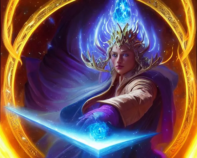 Prompt: extreme cosmic power, wizard casting the biggest greatest brightest destructive fireball in the world, deep focus, d & d, fantasy, intricate, elegant, highly detailed, digital painting, artstation, concept art, matte, sharp focus, illustration, hearthstone, art by artgerm and greg rutkowski and alphonse mucha