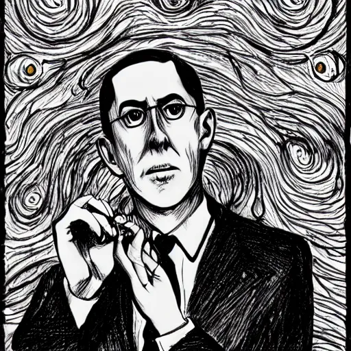 Prompt: howard philips lovecraft in the style of junji ito