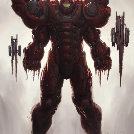 Image similar to doom eternal, mutant, tubes fused with the body, front view, painted by stanley lau, painted by greg rutkowski, painted by stanley, artgerm, masterpiece, digital art, trending on arts