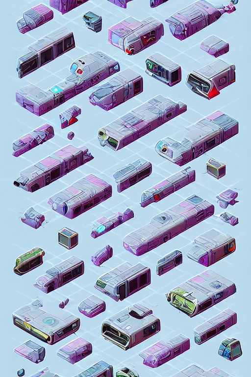 Image similar to isometric design, sprite sheet, game resources, futuristic van by josan gonzalez