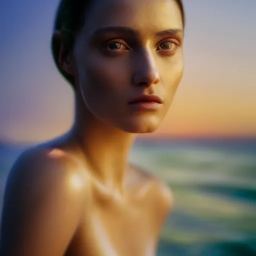 Image similar to photographic portrait of a stunningly beautiful latin renaissance female in soft dreamy light at sunset, beside the ocean, soft focus, contemporary fashion shoot, in a denis villeneuve and tim burton movie, by edward robert hughes, annie leibovitz and steve mccurry, david lazar, jimmy nelsson, extremely detailed, breathtaking, hyperrealistic, perfect face, octane render