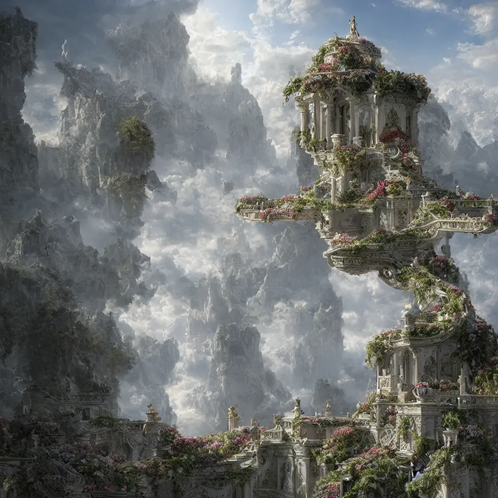 Image similar to the all - beneficent settled on the throne, ferdinand knab art, heaven lighting, long shot, highly detailed, 8 k, octane render