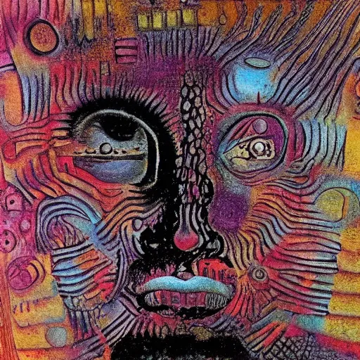 Image similar to jimi hendrix by giger and paul klee, psychadelic