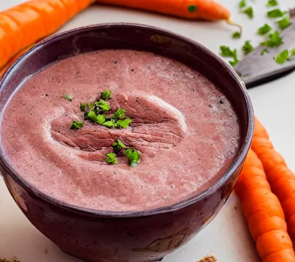 Image similar to a steak smoothie with a carrot inside