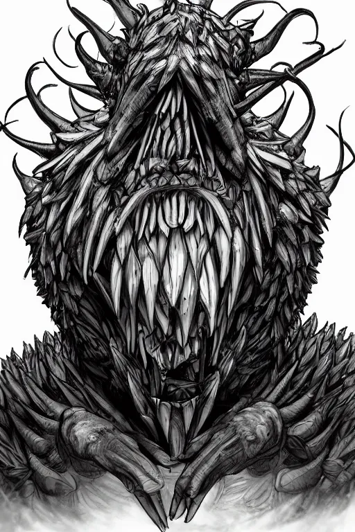 Image similar to a humanoid figure artichoke monster with large sphere eyes and a voracious mouth, highly detailed, digital art, sharp focus, trending on art station, plant, anime art style