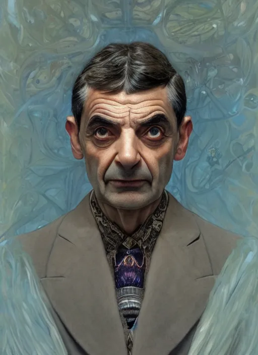 Image similar to mr bean as a organic cyborg, diffuse lighting, fantasy, intricate, elegant, highly detailed, lifelike, photorealistic, digital painting, artstation, illustration, concept art, smooth, sharp focus, art by john collier and albert aublet and krenz cushart and artem demura and alphonse mucha