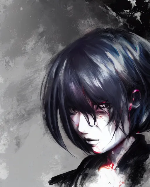 Image similar to touka kirishima, tokyo ghoul, painting, sui ishida, yoji shinkawa, collaborative painting, ultrafine - detail, 4 k, 8 k, artstation