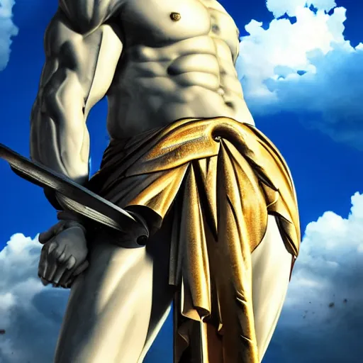 Prompt: classical greek hero, screaming at the sky, strong lighting, strong shadows, vivid hues, ultra - realistic, sharp details, subsurface scattering, intricate details, hd anime