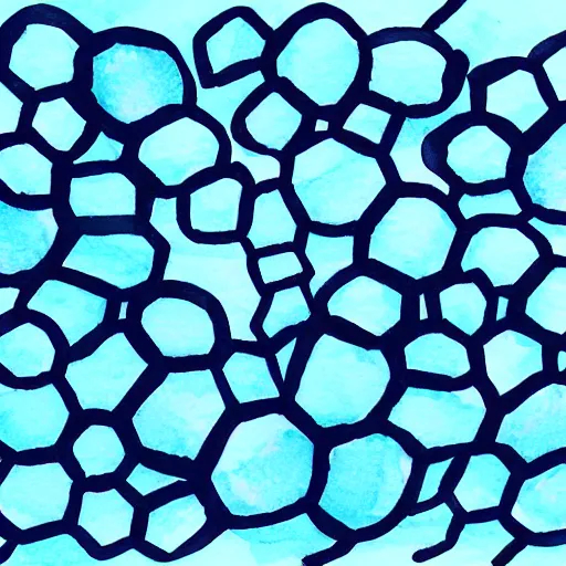 Image similar to interlocking aqua blue blobs, watercolor pen drawing
