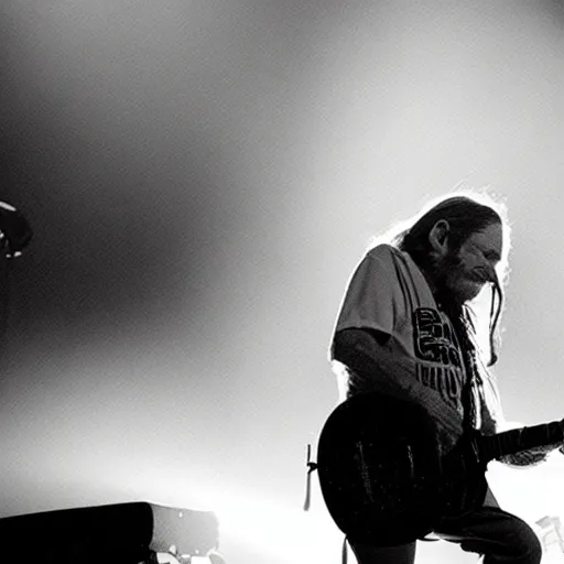 Image similar to willie nelson on stage, detailed, guitar. god rays through fog.