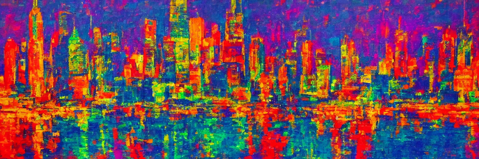 Image similar to a colorful landscape of new york by night in the style of alberto mielgo