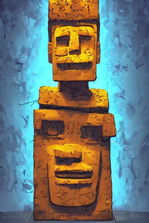 Prompt: bill cipher moai statue popart slap face caricature cartoon graffity simpson family artstation colorful vibrant beeple, by thomas kinkade
