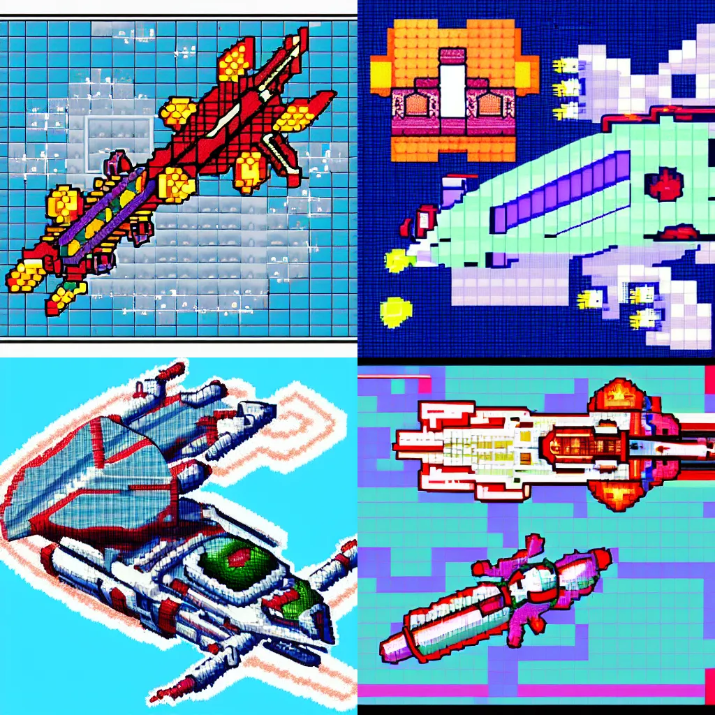 Prompt: pixel art of a spaceship in the style of touhou project