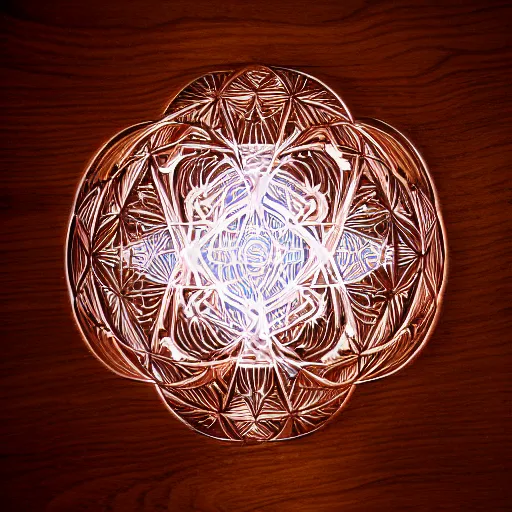 Prompt: a intricate photon carved from wood, photograph, studio lighting