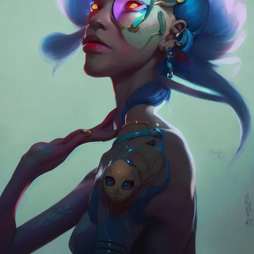 Prompt: portrait of jinx from arcane, art by pete mohrbacher and guweiz and ilya kuvshinov, digital art, highly detailed, intricate, sci - fi, sharp focus, trending on artstation hq, deviantart, unreal engine 5, 4 k uhd image