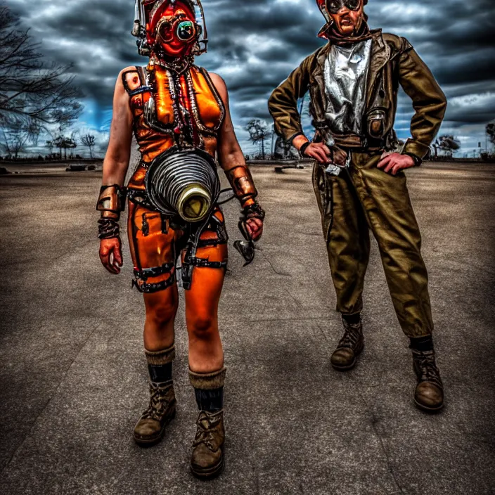 Image similar to full length photo of a real - life beautiful atompunk warrior, 8 k, hdr, smooth, sharp focus, high resolution, award - winning photo