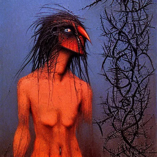 Image similar to crow girl in thorns by Beksinski