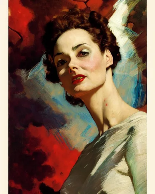 Prompt: head portrait of elegant striking mature space woman, dynamic, by norman rockwell, roberto ferri, daniel gerhartz, edd cartier, jack kirby, howard v brown, ruan jia, tom lovell, frank r paul, dean cornwell, astounding stories, amazing, fantasy, other worlds