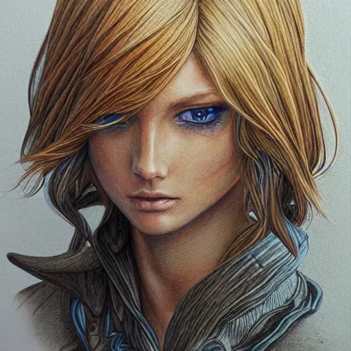 Image similar to Colored pencil art on paper, Wind Elf Level 87, highly detailed, artstation, MasterPiece, Award-Winning, Caran d'Ache Luminance