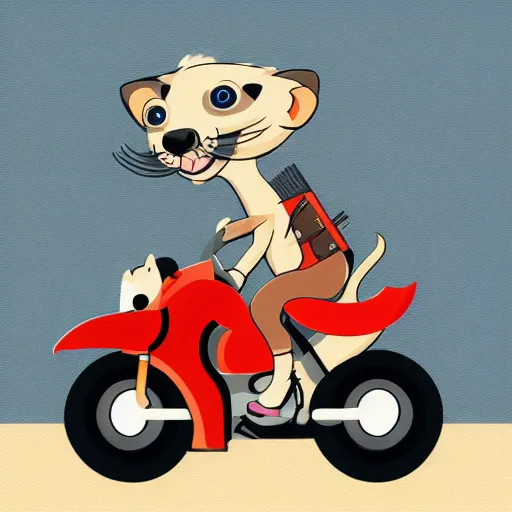 Prompt: A ferret as riding a motorcycle, vector art