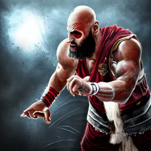 Image similar to kratos fighting lebron james