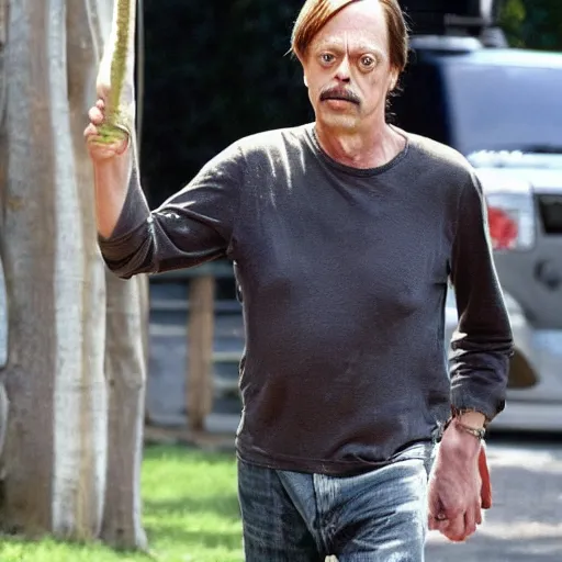 Image similar to steve buscemi turning into arnold schwarzeneggar