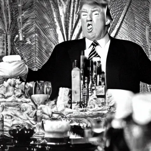 Prompt: movie still of Donald Trump as Mr Creosote from Monty Python's the Meaning of Life