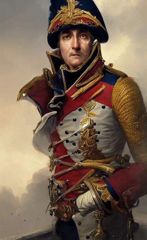 Image similar to Portrait of a Napoleonic admiral, middle-aged male, detailed face, fantasy, highly detailed, cinematic lighting, digital art painting by greg rutkowski