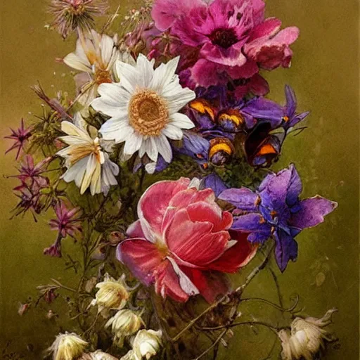 Image similar to summer flowers by jean - baptiste monge, masterpiece, colorful