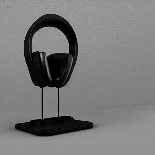 Image similar to wireless headphone stand, futuristic, techno, cyberpunk, product design, render, concept, fun, cute