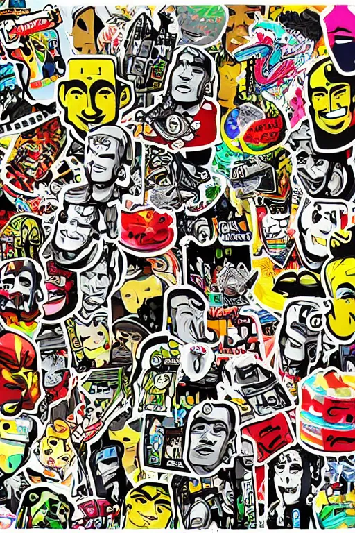 Image similar to sticker art, cronobreaker moai statue popart slap face caricature comic book illustration cartoon graffity street digital