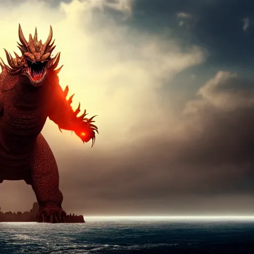 Prompt: giant Kaiju dragon monster, god, expansive, unearthly, 8k, wide-shots, ginormous, horror, looming over Earth