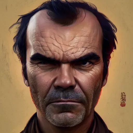 Image similar to trevor philips face on noodles, highly detailed, digital painting, artstation, concept art, smooth, sharp focus, illustration, art by artgerm and greg rutkowski and alphonse mucha