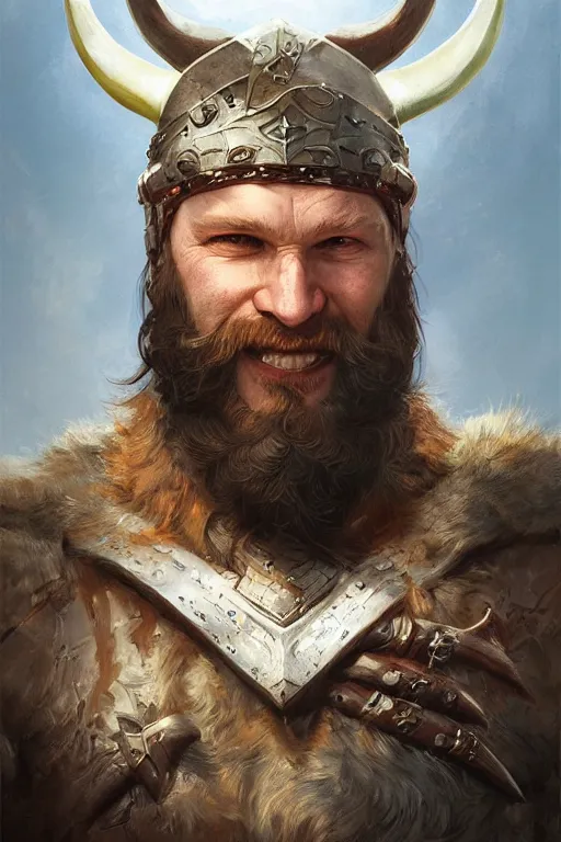 Prompt: portrait of the viking wearing the legendary loot headgear by artgerm and Craig Mullins, James Jean, Andrey Ryabovichev, Mark Simonetti and Peter Morbacher 16k