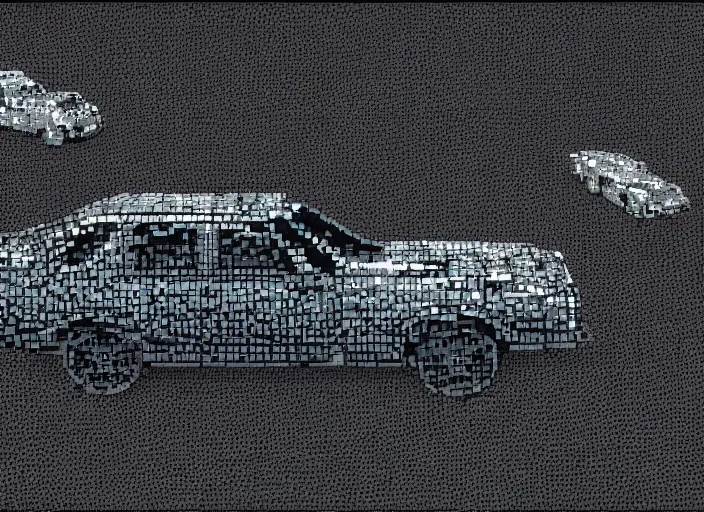 Image similar to synthesized hologram aiburning wrecked mercedes 1 2 4, pixelart, game 8 - bit monochrome gameboy!! floating in a brutalist space sky, gothic, rich deep colors by takato yamamoto. masterpiece. rendered in blender, ultra realistic, smooth shadows, ultra detail, high resolution, cinematic, unreal 6, 8 k