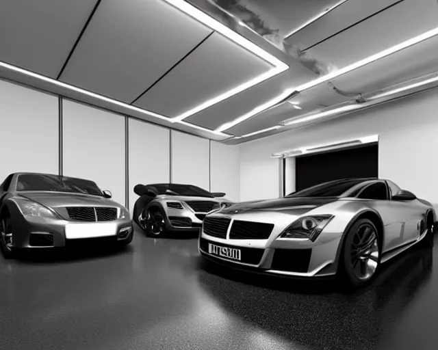 Image similar to luxury car garage, black gold aesthetic, fh 5